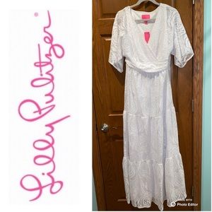 EUC XL Lilly Pulitzer Parigi Maxi Dress in Resort White Bungalow Lace
